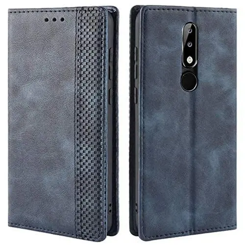 Produktbild: HualuBro Handyhülle für Nokia 5.1 Plus Hülle, Retro Leder Brieftasche Tasche Schutzhülle Handytasche LederHülle Flip Case Cover für Nokia 5.1 Plus - Blau