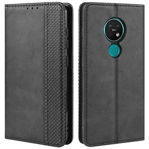 Produktbild: HualuBro Handyhülle für Nokia 7.2 Hülle, Nokia 6.2 Hülle, Retro Leder Stoßfest Klapphülle Schutzhülle Handytasche LederHülle Flip Case Cover für Nokia 7.2 / Nokia 6.2 Tasche, Schwarz