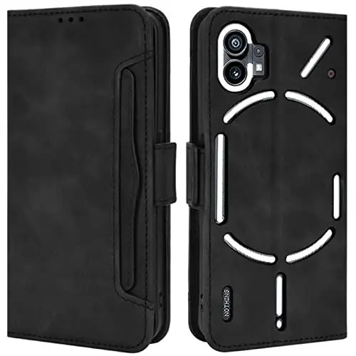 Produktbild: HualuBro Handyhülle für Nothing Phone 1 Hülle Leder, Flip Case Cover Stoßfest Klapphülle Handytasche LederHülle Schutzhülle für Nothing Phone 1 Tasche (Schwarz)