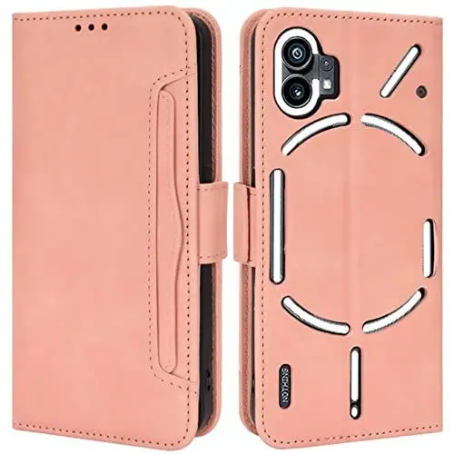 Produktbild: HualuBro Handyhülle für Nothing Phone 1 Hülle Leder, Flip Case Cover Stoßfest Klapphülle Handytasche LederHülle Schutzhülle für Nothing Phone 1 Tasche (Pink)