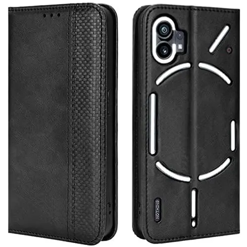Produktbild: HualuBro Handyhülle für Nothing Phone 1 Hülle Leder, Magnetisch Stoßfest Schutzhülle Klapphülle Handytasche Flip Case Cover für Nothing Phone 1 Tasche, Schwarz