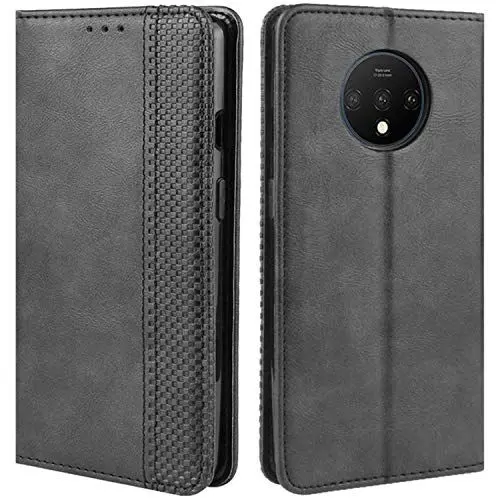 Produktbild: HualuBro Handyhülle für OnePlus 7T Hülle, Retro Leder Brieftasche Tasche Schutzhülle Handytasche LederHülle Flip Case Cover für OnePlus 7T 2019 - Schwarz