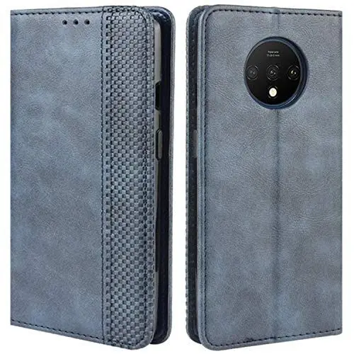 Produktbild: HualuBro Handyhülle für OnePlus 7T Hülle, Retro Leder Brieftasche Tasche Schutzhülle Handytasche LederHülle Flip Case Cover für OnePlus 7T 2019 - Blau
