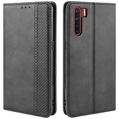 Produktbild: HualuBro Handyhülle für Oppo A91 Hülle, Retro Leder Stoßfest Klapphülle Schutzhülle Handytasche LederHülle Flip Case Cover für Oppo A91 Tasche, Schwarz