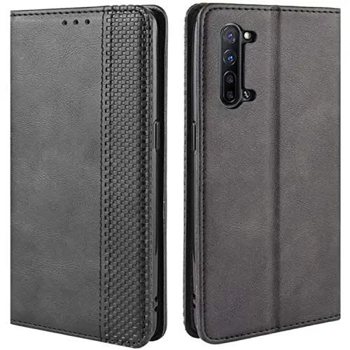 Produktbild: HualuBro Handyhülle für Oppo Find X2 Lite Hülle, Retro Leder Stoßfest Klapphülle Schutzhülle Handytasche LederHülle Flip Case Cover für Oppo Find X2 Lite Tasche, Schwarz