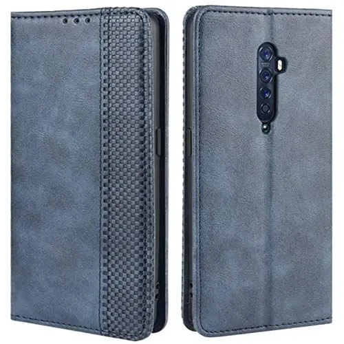 Produktbild: HualuBro Handyhülle für Oppo Reno2 Hülle, Oppo Reno 2 Hülle, Retro Leder Stoßfest Klapphülle Schutzhülle Handytasche LederHülle Flip Case Cover für Oppo Reno 2 / Reno2 Tasche, Blau
