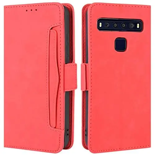 Produktbild: HualuBro Handyhülle für TCL 10L Case, TCL 10 Lite Hülle Leder, Flip Case Cover Stoßfest Klapphülle Handytasche Schutzhülle für TCL 10L Tasche (Rot)
