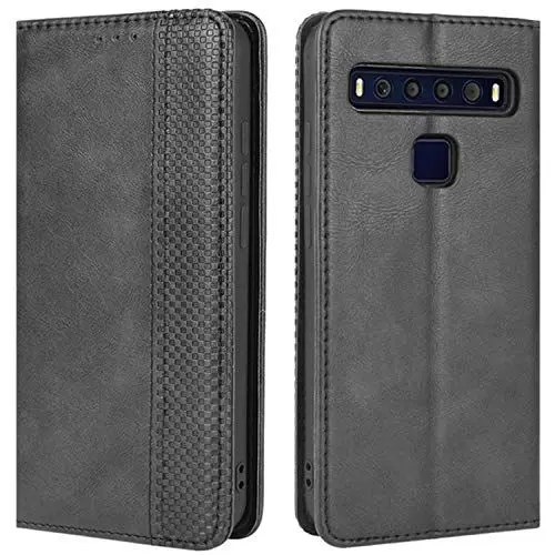 Produktbild: HualuBro Handyhülle für TCL 10L Case, TCL 10 Lite Hülle, Retro Leder Stoßfest Klapphülle Schutzhülle Handytasche LederHülle Flip Case Cover für TCL 10L Tasche, Schwarz