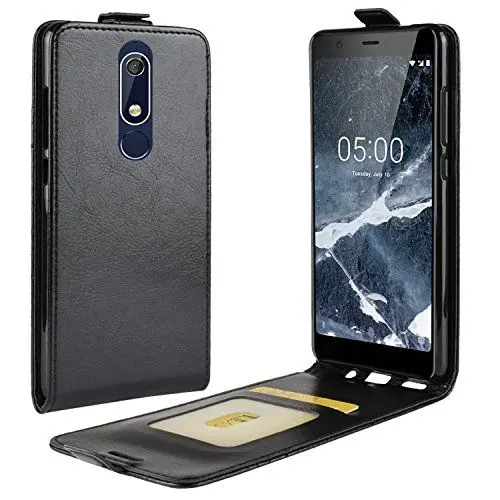 Produktbild: HualuBro Nokia 5.1 Hülle, Premium PU Leder Leather HandyHülle Tasche Schutzhülle Flip Case Cover mit Karten Slot für Nokia 5.1 2018 Smartphone (Schwarz)