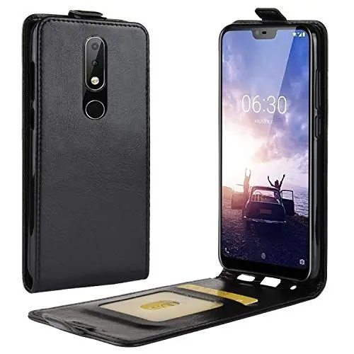 Produktbild: HualuBro Nokia 5.1 Plus Hülle, Premium PU Leder Leather HandyHülle Tasche Schutzhülle Flip Case Cover für Nokia 5.1 Plus/Nokia X5 Smartphone (Schwarz)