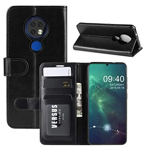 Produktbild: HualuBro Nokia 7.2 Hülle, Nokia 6.2 Hülle, Retro PU Leder Brieftasche Schutzhülle HandyHülle Handytasche Leather Wallet Flip Case Cover für Nokia 7.2 / Nokia 6.2 Tasche - Schwarz