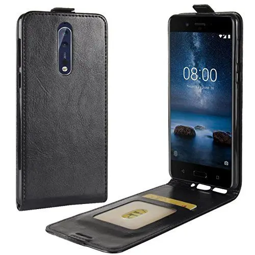 Produktbild: HualuBro Nokia 8 Hülle, (All Around Schutz) Premium PU Leder Leather Wallet HandyHülle Tasche Schutzhülle Flip Case Cover mit Karten Slot für Nokia 8 Smartphone (Schwarz)