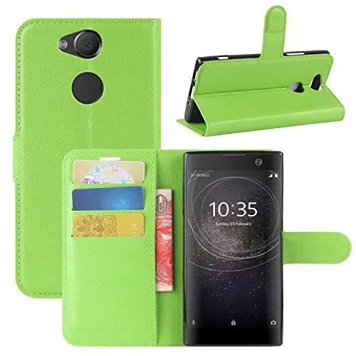 Produktbild: HualuBro Sony Xperia XA2 Hülle, (All Around Schutz) Premium PU Leder Leather Wallet Handy Tasche Schutzhülle Case Flip Cover mit Karten Slot für Sony Xperia XA2 Smartphone (Grün)
