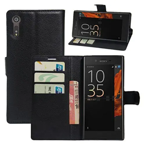 Produktbild: HualuBro Sony Xperia XZ Hülle, Sony Xperia XZs Hülle, Premium PU Leder Stoßfest Klapphülle Schutzhülle HandyHülle Handytasche Wallet Flip Case Cover für Sony Xperia XZ Tasche (Schwarz)