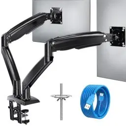 Produktbild: HUANUO Monitor Halterung 2 Monitore für 27 34 32 28 24 22 35 Zoll, Ergonomisch VESA Mount 75 & 100 mm Höhenverstellbar Neigen Schwenken & Drehen Schreibtisch Klemmhalterung, max. Last 12kg