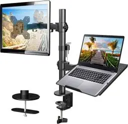 Produktbild: HUANUO Monitor Halterung mit Laptop Arm, Monitor Laptop Halterung für 13-32 Zoll Bildschirmhalterung 1 Monitor & 17 Zoll Notebook, VESA 75/100