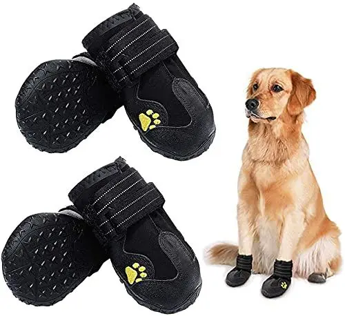 Produktbild: HuaTek Hundestiefel, wasserdichte Stiefel für Hunde, Hundeschuhe mit Rutschfester Sohle, reflektierende Riemen, Outdoor-Hundeschuhe für mittelgroße und große Hunde (schwarz, 4 Stück)
