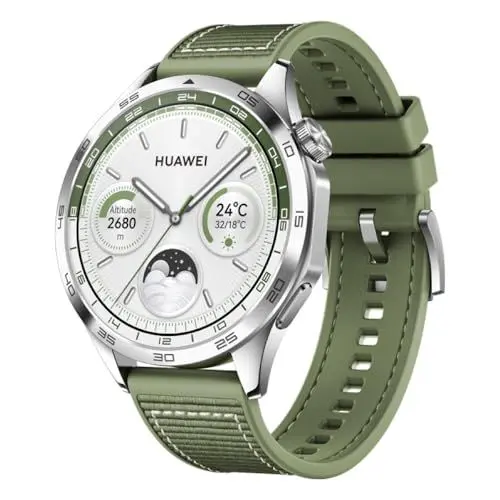 Produktbild: Huawei Watch GT 4 46mm, GPS, iOS & Android,Stainless Steel Case, Smartwatch, Bis zu 2 Wochen Akkulaufzeit, Kalorienmanagement, Professionelles Gesundheitsmanagement, SpO2, Grün Fluorelastomer Strap