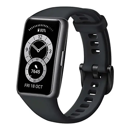 Produktbild: HUAWEI Band 6, 1,47 Zoll FULLVIEW OLED-Display, 96 Trainingsmodi, bis zu 2 Wochen Akkulaufzeit, Proaktives Gesundheits-Monitoring, 5ATM, SpO2-Sensor, Herzfrequenzmessung, Graphit Black