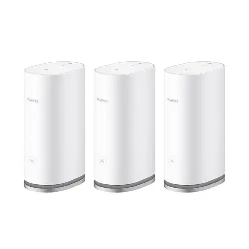 Produktbild: Huawei WLAN Mesh 3,AX3000 Whole Home WiFi 6 Mesh Router, Abdeckung bis zu 200-400 m², 3er-Pack, insgesamt 9 GE Ports, HomeSec™ Sicherheit, weiß，<strong>exklusiv bei Amazon:</strong> 