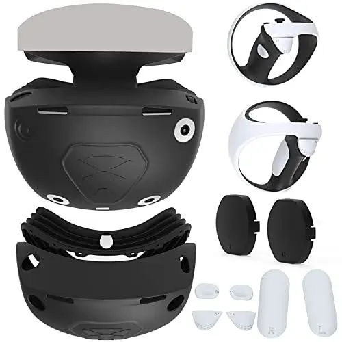Produktbild: HUAYUWA VR Protceive Case kompatibel für PS VR2 Brillen Objektivabdeckung mit Headset Gehäuse Silikonhülle & Controller rutschfeste Silikonpads