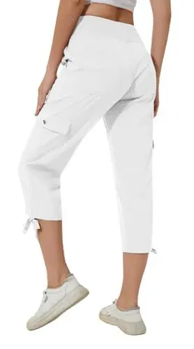 Produktbild: Huayuzh Damen Cargo Caprihose Wanderhose 3/4 Hose Sommer Cargohose Leichte Atmungsaktiv Athletisch Reisen Lässig Outdoorhose Weiß 3XL