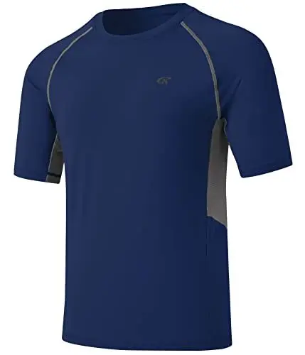 Produktbild: Huayuzh Herren Rashguard T-Shirt Schwimm Shirt Schnelltrocknend Leicht Atmungsaktiv Surfen Angeln Wandern Shortsleeve Top NavyBlue M