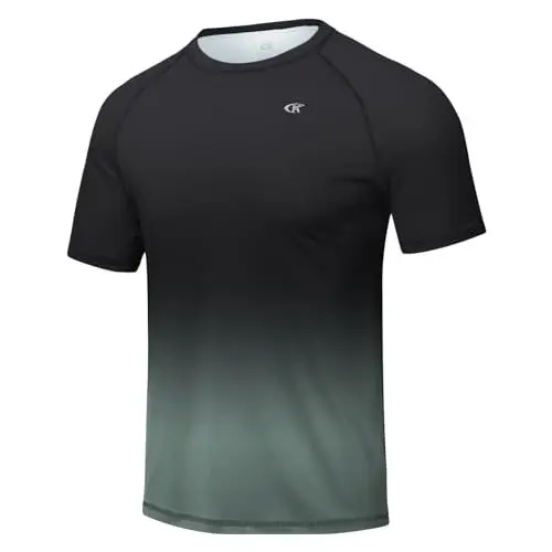 Produktbild: Huayuzh Herren UV Shirt Rashguard T-Shirt Schwimm Shirt Schnelltrocknend Leicht Atmungsaktiv Surfen Angeln Wandern Top Schwarzer Farbverlauf Dunkelgrau M