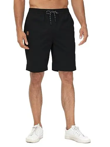 Produktbild: Huayuzh Kurze Hosen Herren Shorts Herren Sommer Cargo Chino Baumwolle Stretch Freizeithose Elastische Taille mit Taschen Schwarz M