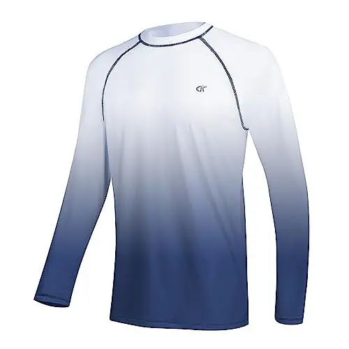 Produktbild: Huayuzh Rashguard Herren Schwimmen Langarmshirt Schwimm Tshirt Schnelltrocknend Atmungsaktiv Surfen Angeln Wandern Top Verlaufsfarbe Weiß XXL