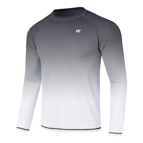 Produktbild: Huayuzh Rashguard UV Shirt Herren Langarmshirt Schwimm Tshirt Schnelltrocknend Atmungsaktiv Surfen Angeln Wandern Top Verlaufsfarbe Weiß L