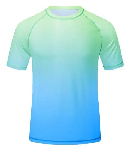 Produktbild: Huayuzh UV Shirt Herren Rashguard T-Shirt UPF 50+ Schnelltrocknend Leicht Atmungsaktiv Schwimm Surfen Wandern Top Blaue Verlaufsfarbe M