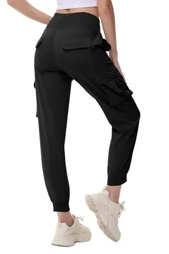 Produktbild: Huayuzh Wanderhose Damen Cargohose Lang Hosen Leichter Schnelltrocknende Jogginghose Freizeithose Outdoorhose mit Kordelzug Schwarz XXL