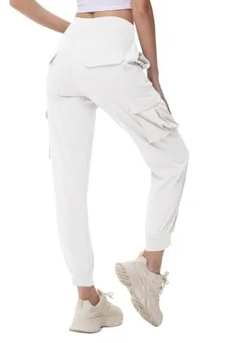 Produktbild: Huayuzh Wanderhose Damen Cargohose Lang Hosen Leichter Schnelltrocknende Jogginghose Freizeithose Outdoorhose mit Kordelzug Weiß L