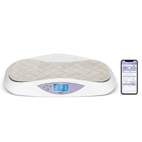 Produktbild: Hubble Connected Grow intelligente digitale Babywaage für Neugeborene und Säuglinge, großes LCD-Display, weiche Wickelunterlage, 4-Sensor-Technologie, Tara- und Hold-Funktion
