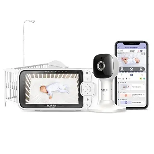Produktbild: Hubble Connected Nursery Pal SkyView Baby Monitor with Camera, 5 Inch Screen, Cot Mount, 7 Colour Night Light, Infrared Night Vision, Two-Way Call, Room Temperature Sensor and Smartphone App