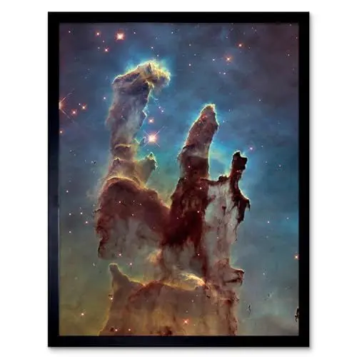 Produktbild: Artery8 Hubble Space Telescope Image WFC3/UVIS M16 Blue Haze 2014 The Pillars Of Creation Eagle Nebula Silhouettes Of Stars Dust And Gas Artwork Framed Wall Art Print 9X7 Inch
