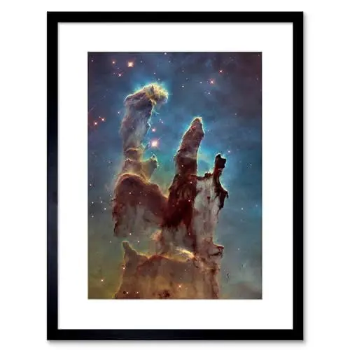 Produktbild: Artery8 Hubble Space Telescope Image WFC3/UVIS M16 Blue Haze 2014 The Pillars of Creation Eagle Nebula Silhouettes of Stars Dust and Gas Artwork Framed Wall Art Print 9X7 Inch
