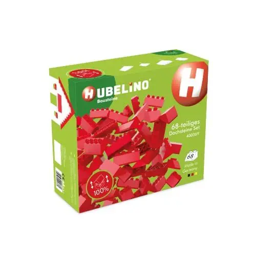 Produktbild: Hubelino 400369 68-teiliges Dachsteine Set, rote Dachziegel, kompatibel mit großen Bausteinen anderer Hersteller, Made in Germany