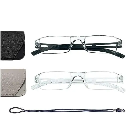 Produktbild: Hubeye 2er-Pack Rahmenlose Lesebrille Leicht und Bequem Anti Blaulicht Lesehilfe für Damen Herren mit Brillenholster 2.50