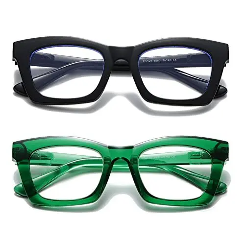 Produktbild: Hubeye 2er-Pack Retro Lesebrille für Damen Übergröße Anti-Blaulicht-Computerlesegerät Katzenauge Rahmen Modische Damenbrille 2.00