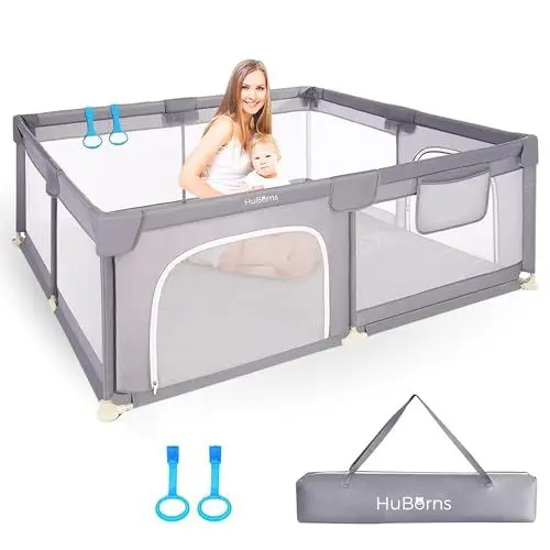 Produktbild: HuBorns - Laufstall 120x120cm, Rutschfestes, Sicheres und Stabiles Laufgitter Mit CE-Zertifikat, Baby Playpen zum Spielen und Leicht zu Reinigen, 2 Ringe Enthalten
