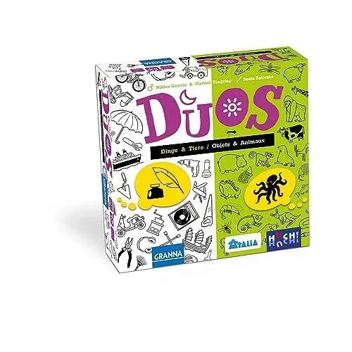 Produktbild: HUCH! | 883001 | DUOS – Dinge und Tiere | Familienspiel | Lustiges Party-Deduktionsspiel | 2 Themenwelten für noch mehr Spielspaß | Für 2-6 Spieler ab 7 Jahren | Hoher Wiederspielreiz!