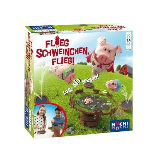 Produktbild: HUCH! | Flieg, Schweinchen, flieg | Aktionsspiele ab 6 Jahre | Familienspiele | lustige Gesellschaftsspiele für Kinder | schnelles Reaktionsspiel | Dauer 15-20 Min. | Für 2-3 Spieler ab 6 Jahren