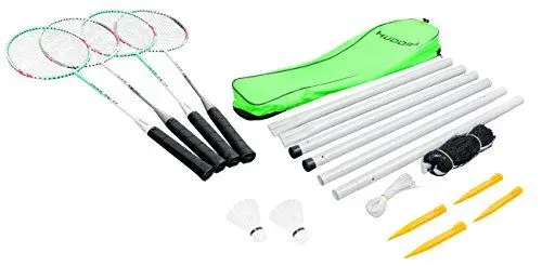 Produktbild: HUDORA Badminton-Set mit Netz - 4 Badminton-Schäger + 2 Kork Badminton-Bälle - 76413, Bunt
