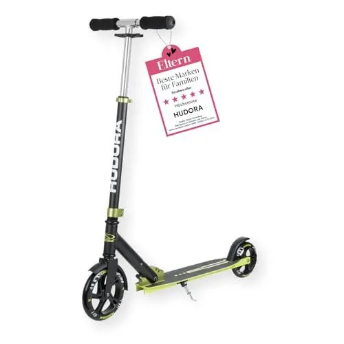 Produktbild: HUDORA Bold Wheel L - Hochwertiger Scooter aus Aluminium - Klappbarer City Roller mit Ständer - Höhenjustierbarer Stand Roller - Sicherer Roller für Kinder & Erwachsene bis 100kg - grün