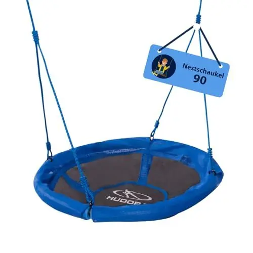 Produktbild: HUDORA Nestschaukel 90 - Blaue Kunststoff-Nestschaukel für bis zu 100kg - Hängeschaukel mit 90cm Durchmesser für drinnen & draußen - Höhenverstellbare Familienschaukel für Kinder & Erwachsene