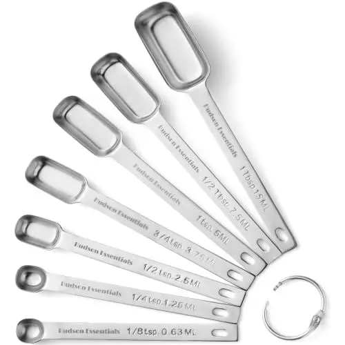 Produktbild: Hudson Essentials Messlöffel-Set aus Edelstahl, für trockene oder flüssige Getränke, passt in Gewürzgläser, 7 Stück