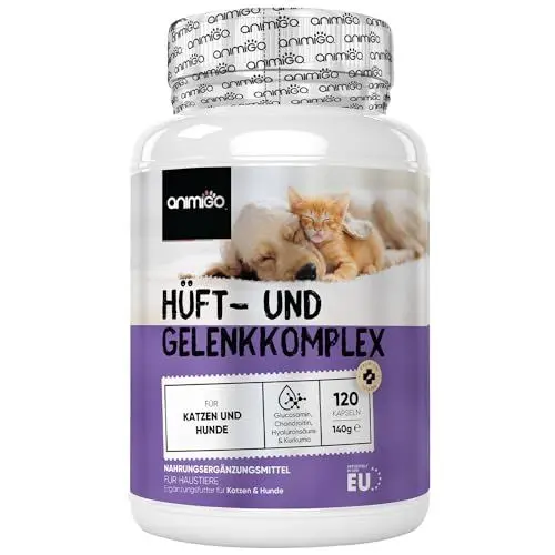 Produktbild: animigo Hüft & Gelenk Komplex für Hunde & Katzen - Mit MSM, Glucosamin, Chondroitin - Für Knochen, Gelenke & Mobilität - 120 Gelenkkapseln - Knochenschutz - Alternative zu Gelenktabletten
