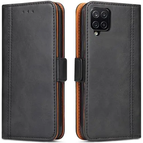 Produktbild: Hülle Klappbar für Samsung A12/ M12, Premium Leder Klapphülle Handytasche, Lederhülle Tasche mit (Kartenfächern) für Samsung Galaxy A12/ M12 Handyhülle, Schwarz